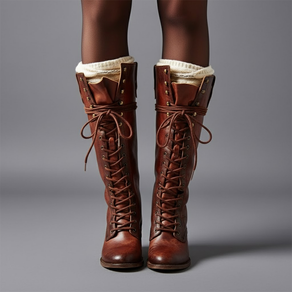 Damien | Womenâ€™s Lace-Up Knee-High Boots with Block Heel