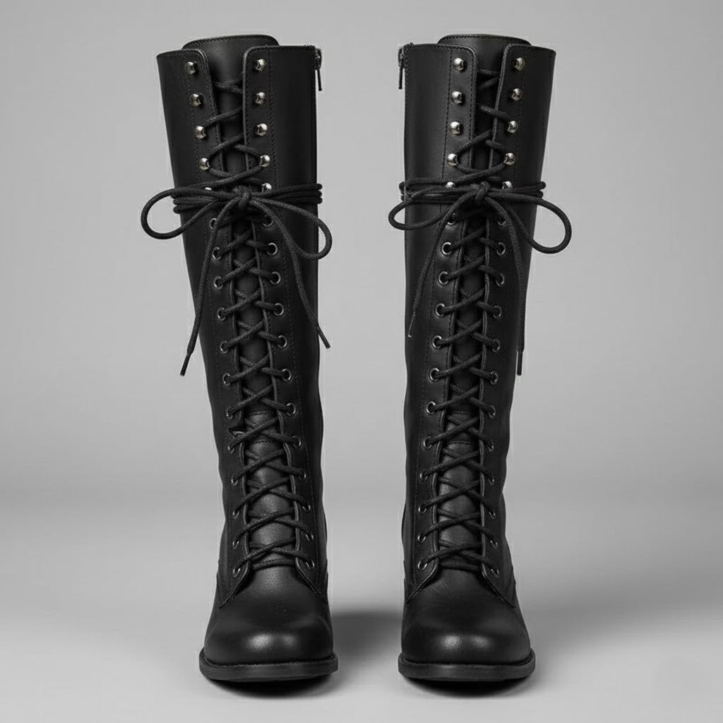 Damien | Womenâ€™s Lace-Up Knee-High Boots with Block Heel