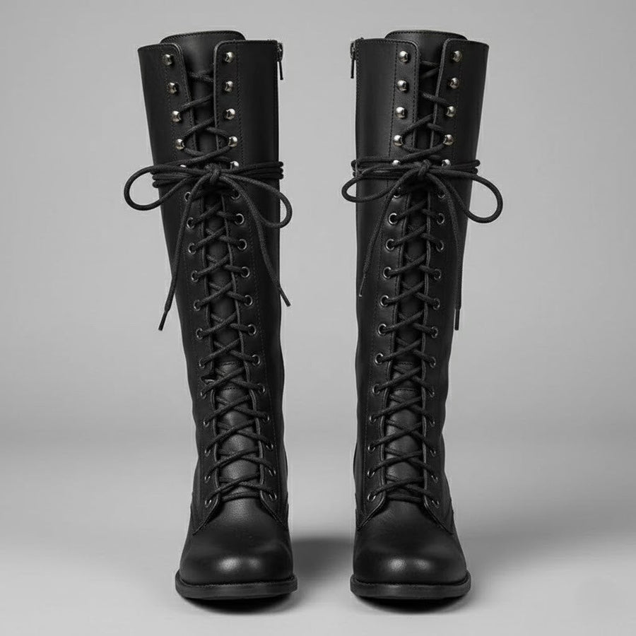 Damien | Womenâ€™s Lace-Up Knee-High Boots with Block Heel