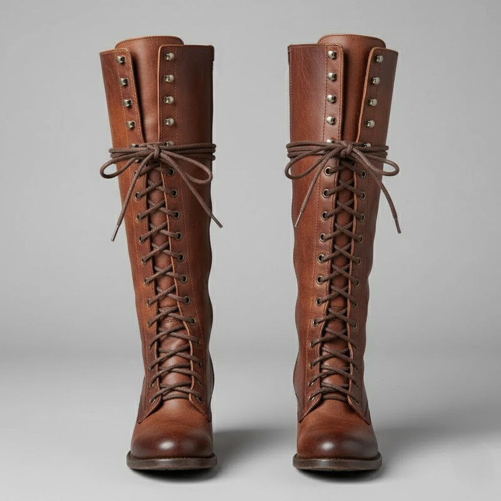 Damien | Womenâ€™s Lace-Up Knee-High Boots with Block Heel