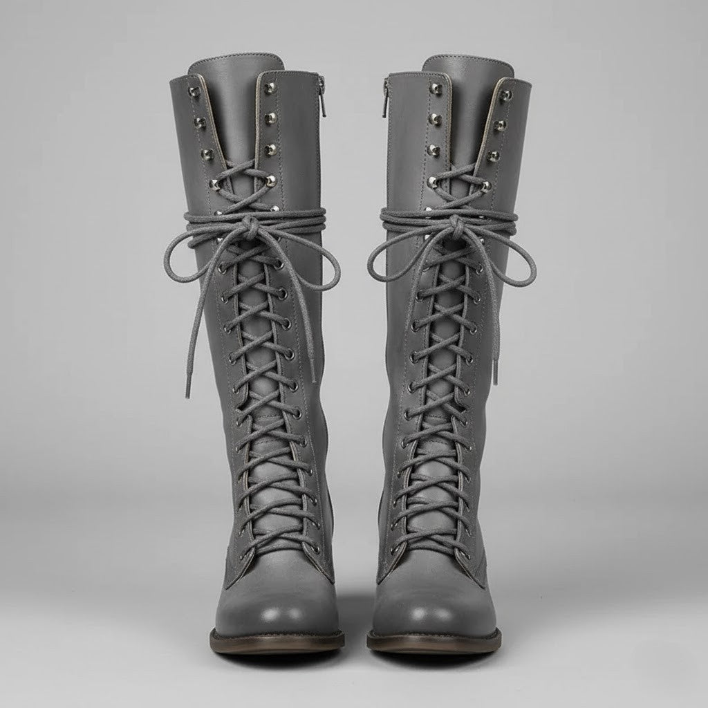 Damien | Womenâ€™s Lace-Up Knee-High Boots with Block Heel