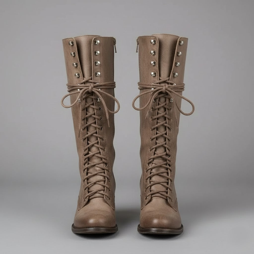 Damien | Womenâ€™s Lace-Up Knee-High Boots with Block Heel