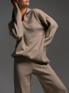 Hannah | Womenâ€™s Collared Two Piece Relaxed Fit Lounge Set
