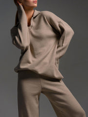 Hannah | Womenâ€™s Collared Two Piece Relaxed Fit Lounge Set