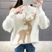 Carla | Women’s Winter Sweater with Reindeer Pattern