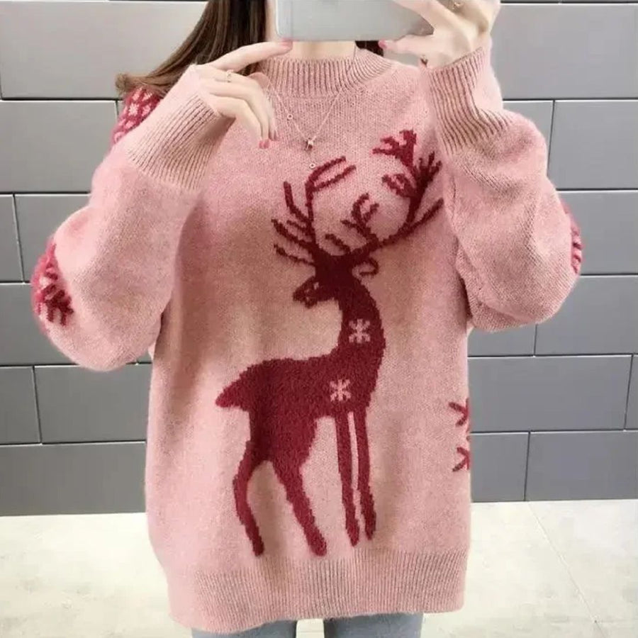 Carla | Women’s Winter Sweater with Reindeer Pattern
