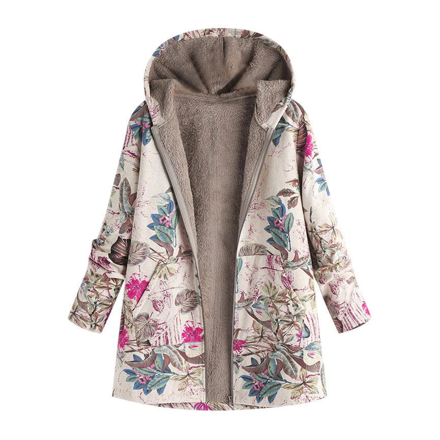 Casey | Womenâ€™s Winter Floral Coat with Hood