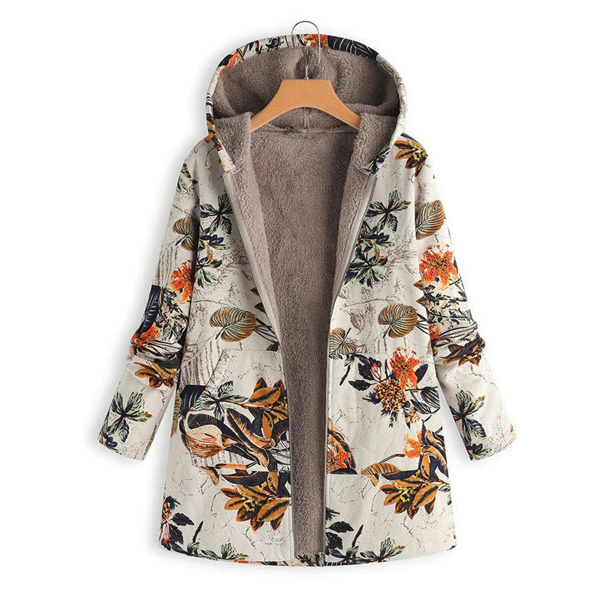 Casey | Womenâ€™s Winter Floral Coat with Hood